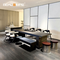 Table d'îlot de cuisine moderne et minimaliste, console à thé, bureau en marbre, acier inoxydable, finition placage bois de frêne fumé, personnalisable, haute qualité