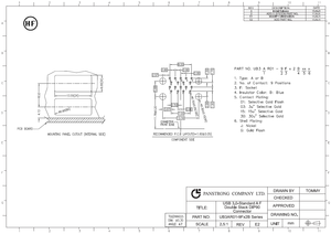 Connecteur USB 3.0 de type double emplacement à 9 broches, angle droit, avec coque nickelée et contacts plaqués or 30u pour PCB, isolant bleu - Product Image 3