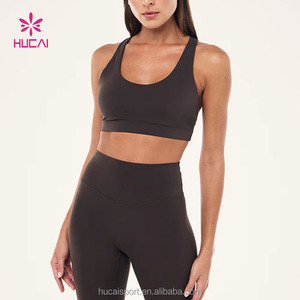 HUCAI Custom Breathable High Impact Gym Running Strappy Yoga Bra Scoop Neckline Sports Bra With Cross Elastic Straps