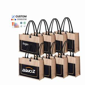 Wholesale Burlap Tote Women's Personalized Reusable Grocery Beach <b>Gift</b> Canvas Shopping Jute <b>Bag</b> With Custom Letter Pattern - Product Image 1