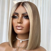 Perruque Pixie Bob 13x4 HD Lace en Cheveux Humains Blond Cendré Balayage Racine Ombrée Densité 150% Lisse Courte pour l'Été
