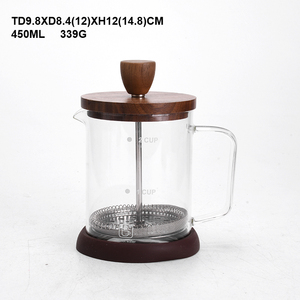 Cafetière à presse française en verre et acier inoxydable 300ML 600ML 1L avec couvercle en bois d'acacia - Product Image 2
