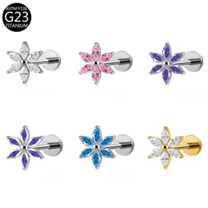 Bijoux <span class=keywords><strong>de</strong></span> corps <span class=keywords><strong>en</strong></span> titane personnalisés <span class=keywords><strong>en</strong></span> gros, boucles d'oreilles clous romantiques et tendance, unisexe, fleur plaquée or, zircon cubique, bijoux fins, cadeau - Product Image 4