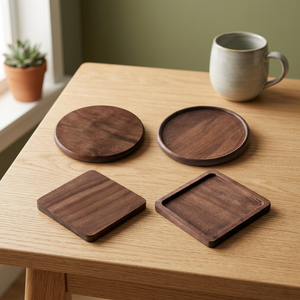 High Grade Modern Eco-Friendly Decorative <b>Round</b> 10mm Thick Wooden Walnut Coasters by Unique Craft India for Home Use - Product Image 1
