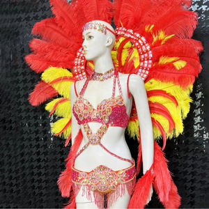 Costume de danse du ventre brésilien pour femmes, en polyester, avec perles et cristaux, pour le carnaval, ensemble de danse du ventre sexy dessiné à la main - Product Image 4
