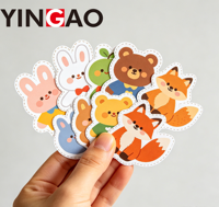 Autocollant personnalisé en vinyle découpé à l'emporte-pièce, motif animaux de dessin animé Kawaii, étiquette esthétique Chibi Zoo pour récompenses et décorations pour enfants