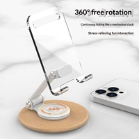 Support de téléphone de bureau en bois de hêtre acrylique, rotatif à 360 degrés, pliable, antidérapant, hauteur réglable, universel pour les appels vidéo