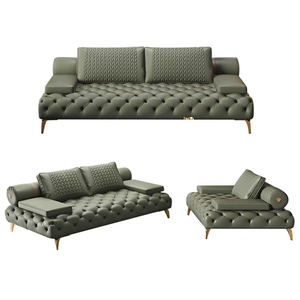 Stile americano di lusso 1 + 2 + 3 posti divano in pelle Chesterfield bianco marrone bottone quadrato trapuntato per soggiorno - Product Image 6