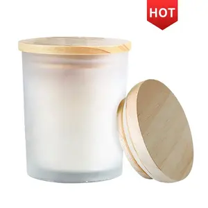 Private Label Luxury Candle Jars With Wooden Lid In Bulk For Home Decor Empty Frosted Glass Candle Vessels Container Holders