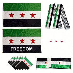 Entrega Rápida en 48h, Producto Promocional, Bandera de la Revolución Siria de 3x5 Pies, 100% Poliéster, Ojales de Latón, Asta de Aluminio, Impermeable - Product Image 1