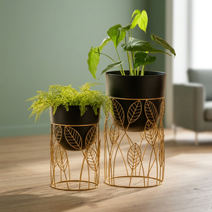 Modern Luxury Gold Metal Planter with Stand Decorative Black Flower <b>Pot</b> Elegant Indoor Outdoor Plant <b>Holder</b> Home Decor - Product Image 5