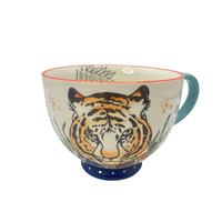 Vente en gros Tasse en céramique peinte style tigre léopard et grue à couronne rouge Tasse à café Tasses en céramique petit déjeuner lait avoine