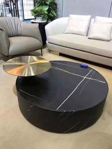 Nuevo diseño de muebles para sala de estar, <span class=keywords><strong>mesa</strong></span> de centro <span class=keywords><strong>baja</strong></span>, <span class=keywords><strong>mesa</strong></span> auxiliar <span class=keywords><strong>redonda</strong></span> de dos capas de mármol negro, Metal dorado para salón - Product Image 2