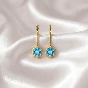 Natural Sky Blue Topaz Cubic Zirconia Hexagon Drop <b>Earrings</b> in 925 Sterling <b>Silver</b> or 18K Gold Filled Elegant Gemstone <b>Dangle</b> - Product Image 3
