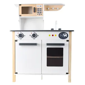 WD18062 Simulation Educational Cooking Wooden White Big Kitchen Pretend Play Toy