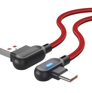 شاحن سريع 1m 66w, شاحن سريع 1m 66w شحن سريع ثنائي الانحناء 90 ضوء مضفر النايلون شاحن سلك من نوع c/مايكرو/آيفون - Product Image 1