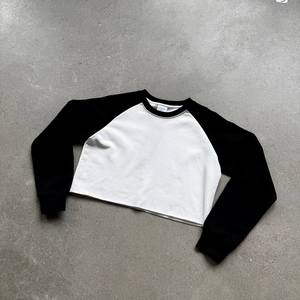 Sweat-shirt <span class=keywords><strong>femme</strong></span> tombé poids élevé à manches longues Patchwork couleur bloquant ourlet brut DTG DTF meilleures offres <span class=keywords><strong>pull</strong></span> court haut court - Product Image 4