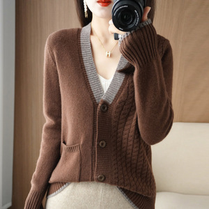 Suéter largo Cárdigan para mujer, suéteres de cuello en v con botón - Product Image 5