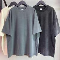 Venta al por mayor de encargo de peso pesado 250gsm gota hombro en blanco de gran tamaño camiseta calle 100% algodón de los hombres lavado con ácido vintage camiseta