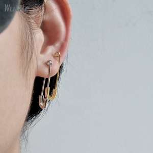 Wuqie Hot Sale Fashion <strong>Gold</strong> Plated Hoop Paper <strong>Clip</strong> <strong>on</strong> <strong>Earrings</strong> 925 Silver Jewelry Simple Design for Couples - Product Image 5