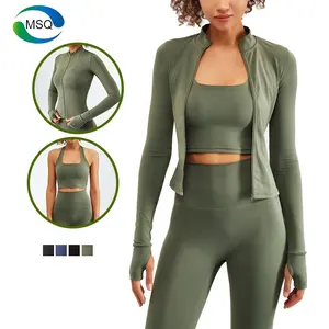 Benutzer definierte Nude Gefühl Frauen Slim Fit Full Zip Up Yoga Gym Fitness Langarm Yoga Anzug für Frau Gym Wear Workout Zipper Jacke