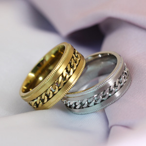 304 Stainless Steel 8mm Chain <b>Ring</b> <b>Couple</b> Wedding Band Unisex Jewelry - Product Image 1