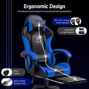 Chaise d'ordinateur de bureau élégante <span class=keywords><strong>PC</strong></span> <span class=keywords><strong>Gamer</strong></span> Racing en cuir bleu noir bon marché chaise de jeu avec logo de massage professionnel et roues - Product Image 5