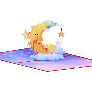 Carte de vœux en papier tridimensionnelle 3D, lune, étoile, rêve, amour, cadeau, invitation pour le bain et le baptême de bébé - Product Image 3