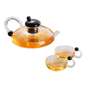 批发17盎司硼硅酸盐水壶透明玻璃茶杯套装盛开茶壶茶壶玻璃茶壶套装带浸泡器取暖器