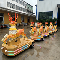 Train sans rails pour parc d'attractions commercial, train sans rails en fibre de verre avec lumières colorées pour enfants