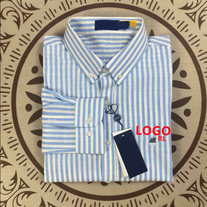<span class=keywords><strong>Camicia</strong></span> Formale a Righe a Maniche Lunghe 100% Cotone per <span class=keywords><strong>Uomo</strong></span> # <span class=keywords><strong>Camicia</strong></span> Casual con Bottoni e Logo Ricamato RL # RL-2249 - Product Image 1