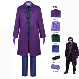 Disfraz de payaso de Halloween, disfraz de caballero oscuro, Heath Ledger, Joker, hombre, traje, chaqueta, Cosplay