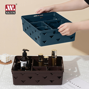 Haixin 10 pièces Panier rond carré en plastique Imitation cuir Panier de rangement rectangulaire en plastique Ensemble de paniers de rangement avec poignée - Product Image 3