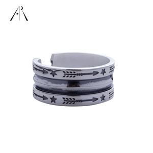 Anillo apilable Retro de Plata de Ley 925, joyería de alta calidad con grabado de flecha, estrella, estilo Hip Hop, geometría gruesa, apertura - Product Image 5