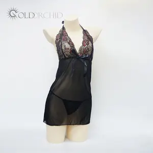 Wholesale mature women sexy lingerie transparent black nighty babydoll for honeymoon