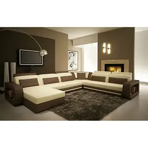 Genuine leather big sectional sofa set living room furniture black and white color