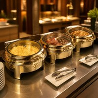YITIAN Hotels Restaurant Luxus Gold Edelstahl 6L Kapazität Dampfbeheizter Buffet-Wärmer Chafing Dish Suppen- und Speisenwärmer-Set