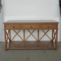 Console blanche de style provincial français avec 3 tiroirs et étagère en X, pour entrée, couloir, hôtel, salon, vente en gros, OEM, sur mesure.