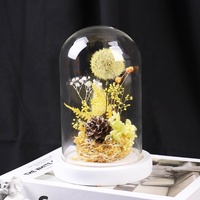 Meilleur vendeur Bouquet de roses éternelles pissenlit lumineux Led fleur perpétuelle Roses conservées dans un dôme en verre pour la décoration de la maison