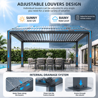 Pavillon à toit motorisé avec cadre en alliage d'aluminium, revêtement poudré, ouverture latérale, et bande lumineuse LED pour villa privée