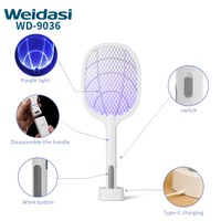Raquette anti-moustiques électrique portable Weidasi, rechargeable par USB, sans produits chimiques, pour moustiques et mouches, pour la maison et le bureau