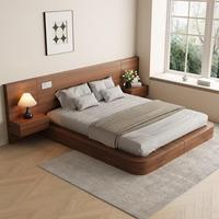 Hotelbett im Einfachen Luxusstil, Schlichtes Doppelbett aus Massivholz mit Beflockung und Stauraum für Apartments