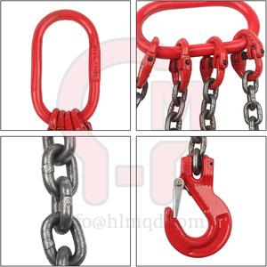 HLM標準 亜鉛メッキ G80リフティングチェーﾝスリング 調整可能 4本脚 合金鋼製チェンスリング 合金チェーン及びフック付き - Product Image 4