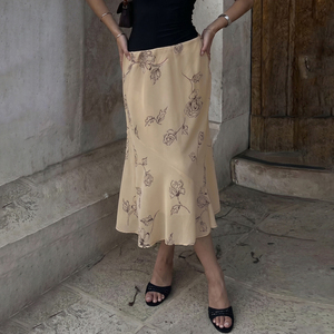 Jupe sirène vintage pour femme, taille basse, en mousseline de soie à imprimé floral, maille tricotée, moulante, décontractée et élégante, coupe queue de poisson - Product Image 4