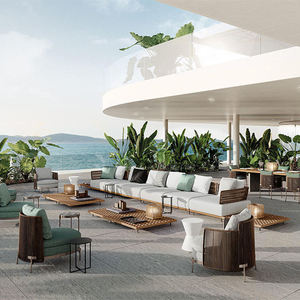 Minimalist Garden Set Outdoor Furniture Living Room Teak Wooden Outdoor Set Poolside L-shape Rattan Garden Sets - Product Image 5