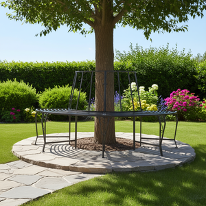 Steel Half <b>Round</b> <b>Tree</b> <b>Bench</b> 63 In Outdoor Patio Furniture Durable Modern Design For Garden Seating - Product Image 2