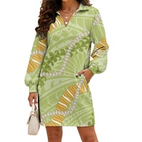 Robe personnalisée à col en V, manches longues, coupe ample, longueur genou, imprimée par transfert thermique, avec impression recto-verso, en impression à la demande (POD)