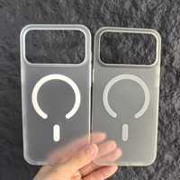 Étui de protection rigide pour téléphone 17 Pro Max, en PC mat de luxe, translucide, avec anneau magnétique et finition givrée