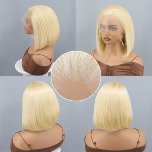 Perruques Bob Blondes 100% Cheveux Humains, Perruque Bob Blonde Indienne avec Dentelle Frontale, Perruque Bob Afro en Cheveux Humains Vierges Non Traités avec Cuticules Intactes - Product Image 2