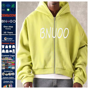 Felpa con Cappuccio e Zip da <span class=keywords><strong>Uomo</strong></span> di Alta Qualità, Vestibilità Corta e Squadrata, in Spugna Spessa, con Logo Personalizzato, Stile Streetwear per l'Inverno - Product Image 1